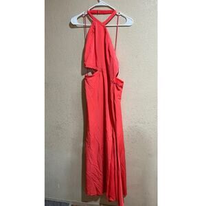 Love by Theia Coral Mermaid Cutout Halter Asymmetric Maxi Gown
